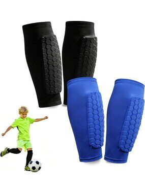 Kids' Soccer Shin Guards - 2 Pairs with Honeycomb Shock-Absorbing Pads for